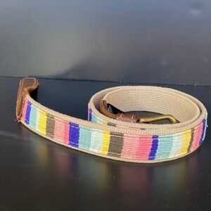 A Tail We Could Wag Leather Canvas Belt Multi Color Stripe Rainbow Length 42”
